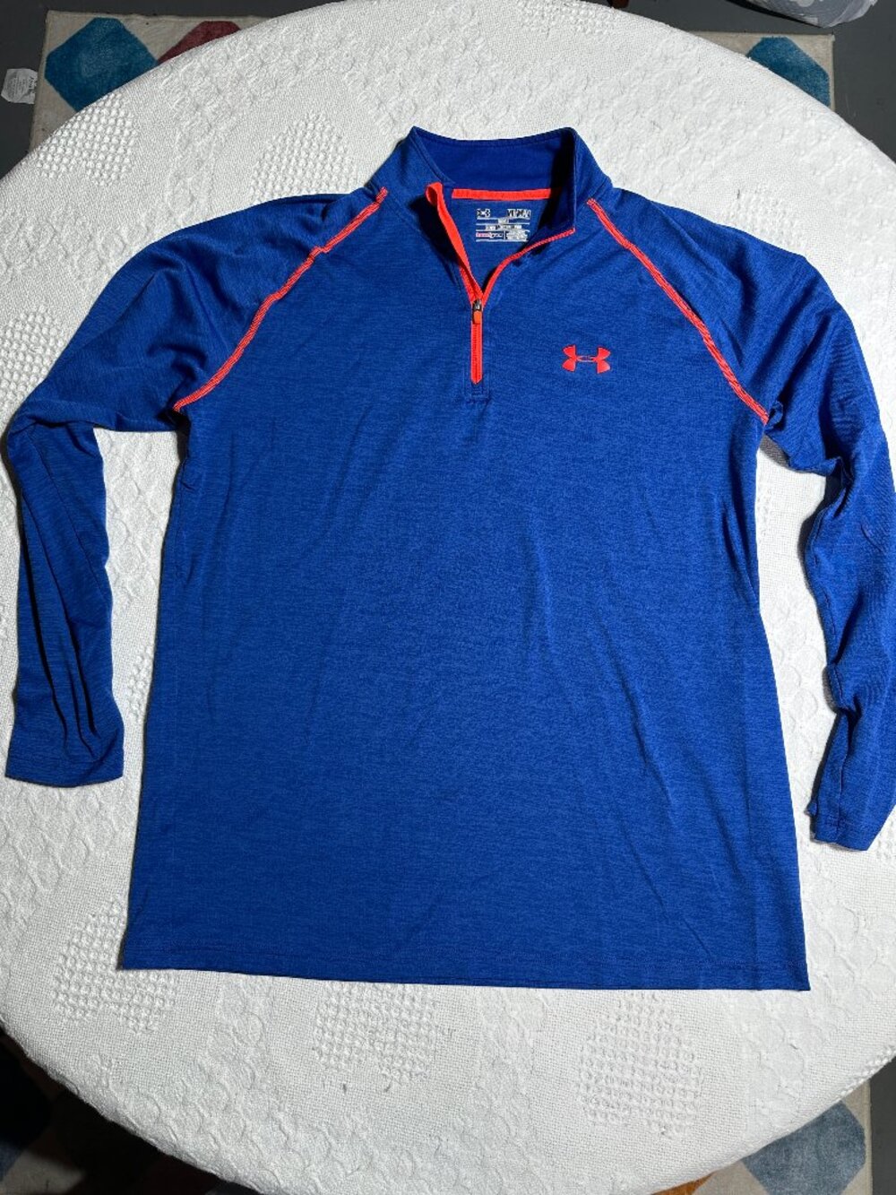 Under Armour HeatGear 1/4 Zip Pullover Mens M Blue Orange Loose Fit